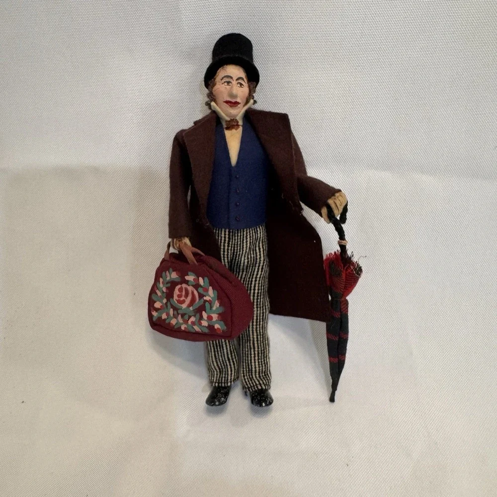 Dansk Turistvare Cloth Doll Gentleman 7.5in Brown Danish‎ Folk Art Top Hat Bag